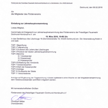Ankündigung – Jahreshauptversammlung des Fördervereins